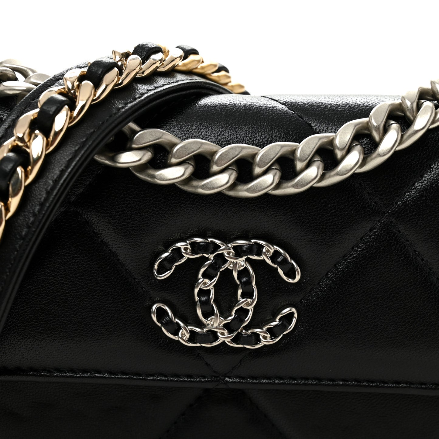 Lambskin Quilted Chanel 19 Flap Phone Holder With Chain Black