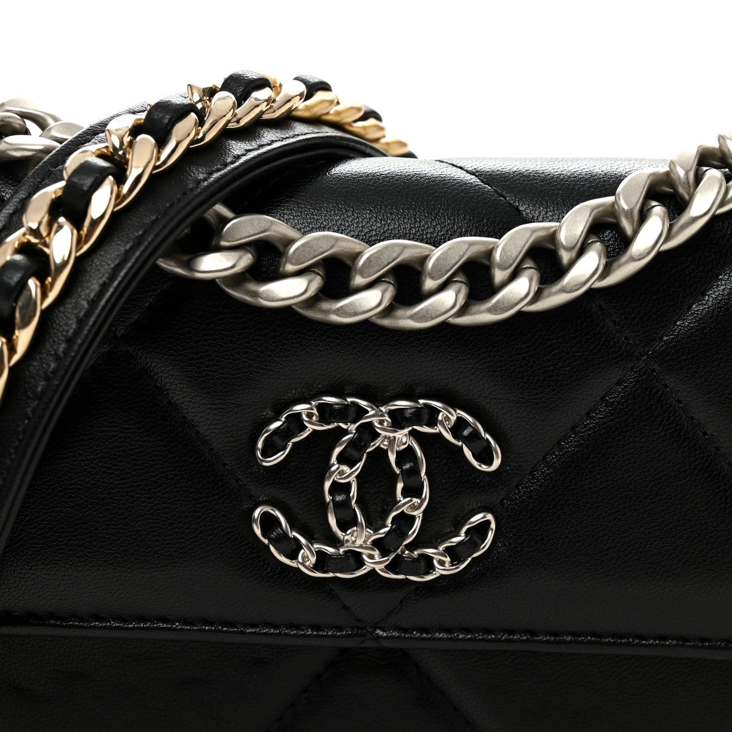 Chanel Lambskin Quilted Chanel 19 Flap Phone Holder With Chain Black 9 of 11