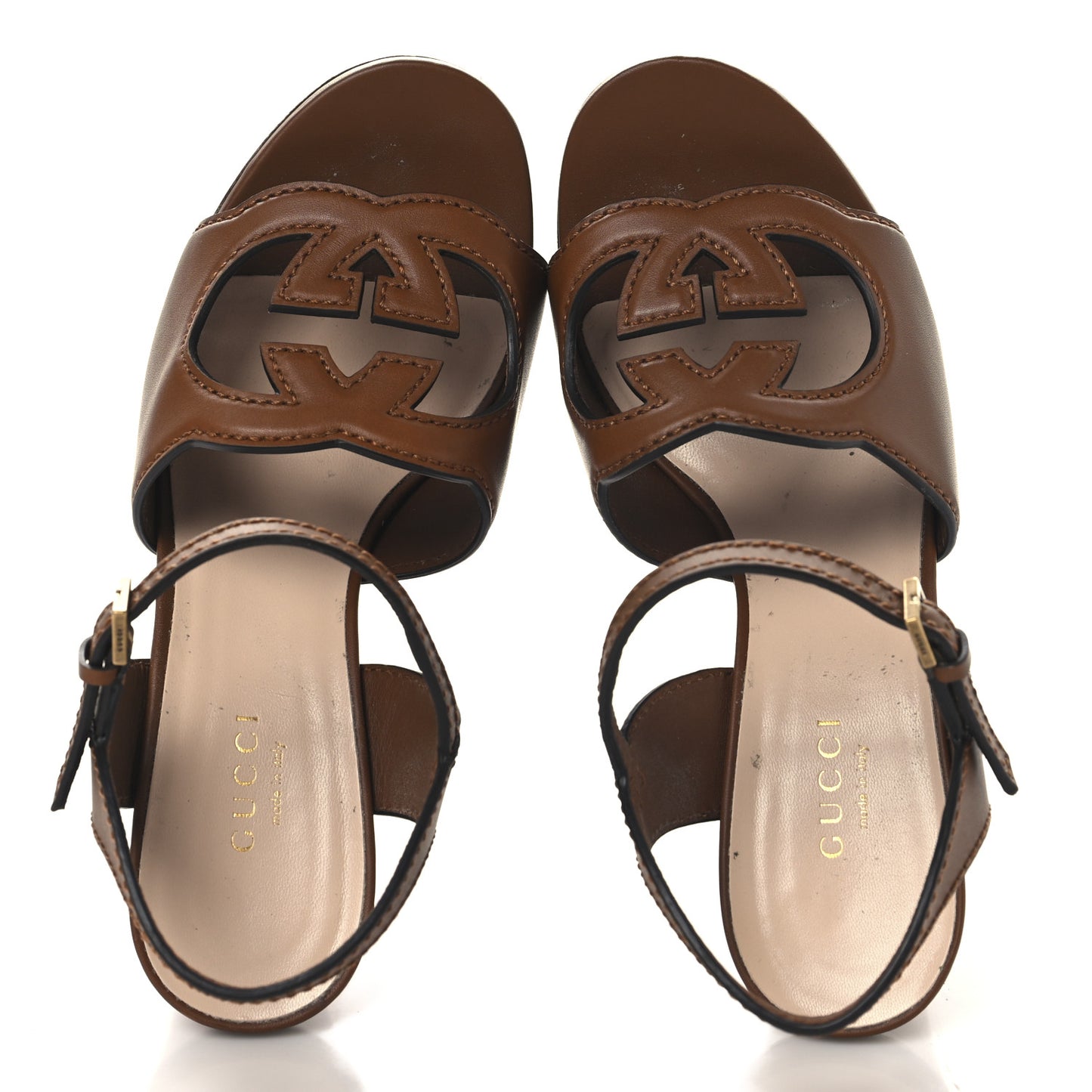 Cosmos Softy Calfskin Wooden Interlocking G Cut-Out 30/120mm Platform Sandals 36 Cuir