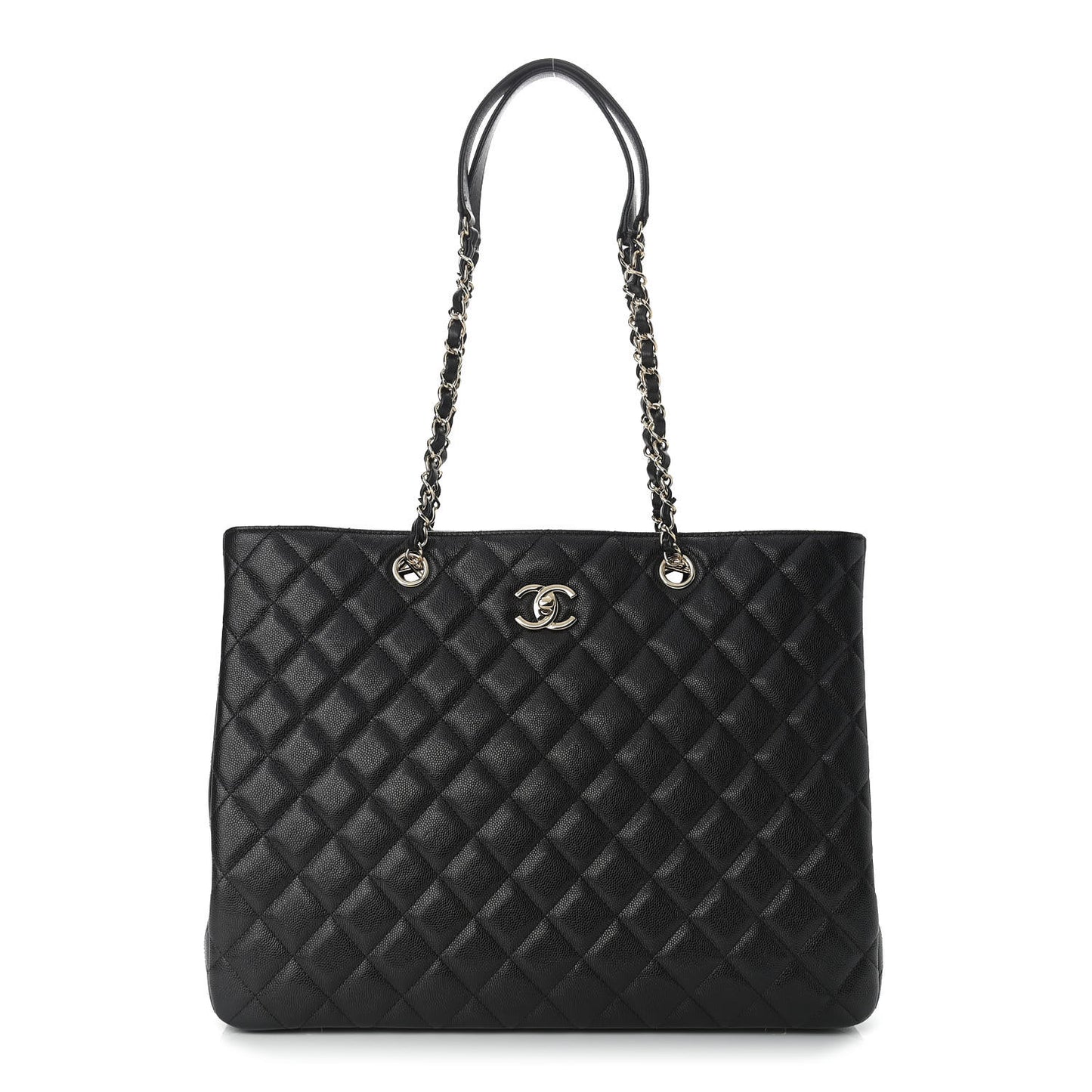 Caviar Quilted Large Shopping Tote Black