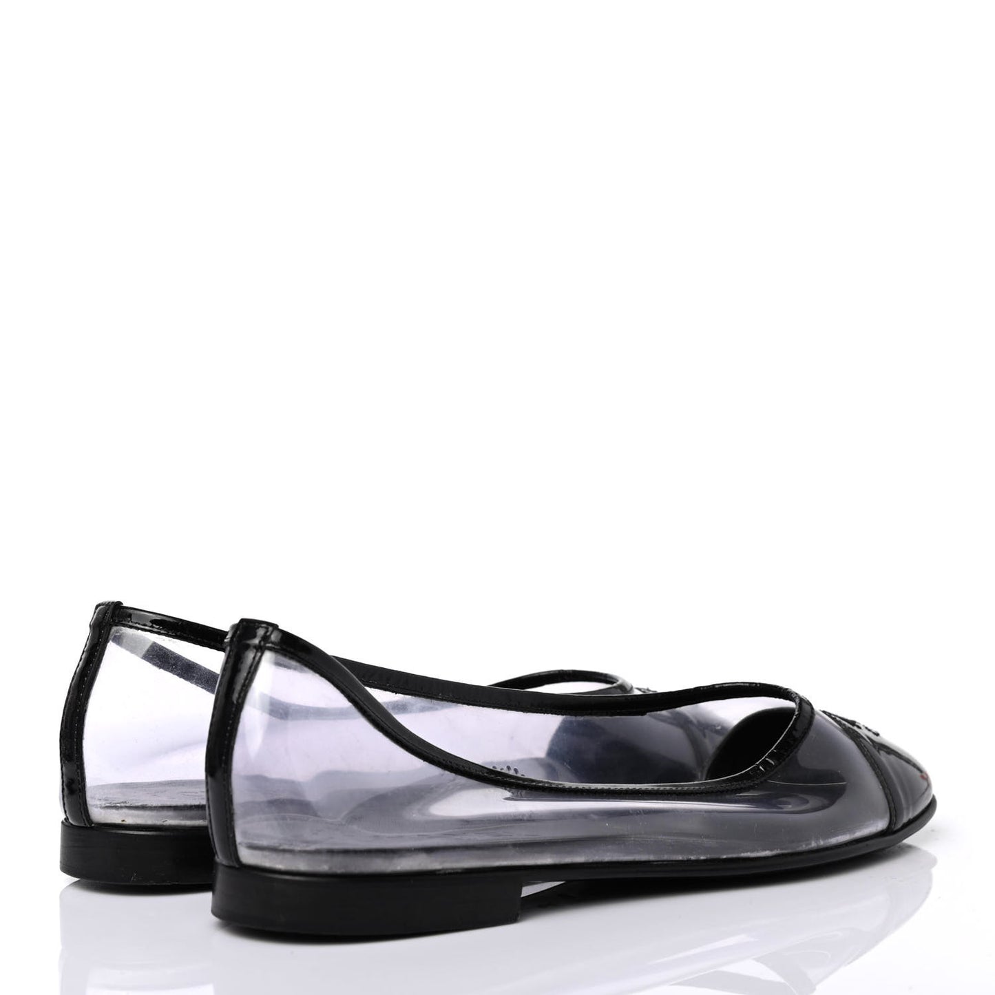 PVC Patent Calfskin Cap Toe Ballerina Flats 38.5 Black