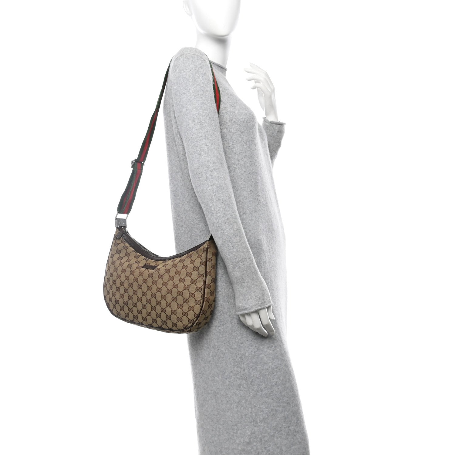 Gucci Monogram Web Medium Half Moon Hobo Dark Brown 2 of 10