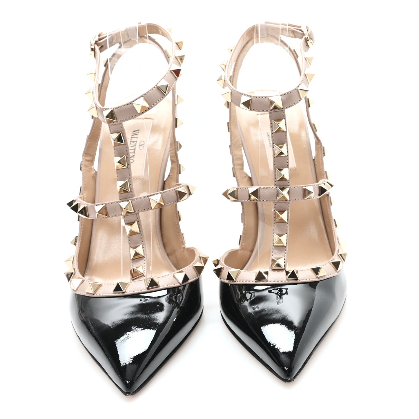 Patent Nappa Rockstud Ankle Strap 100mm Pumps 39 Black Poudre