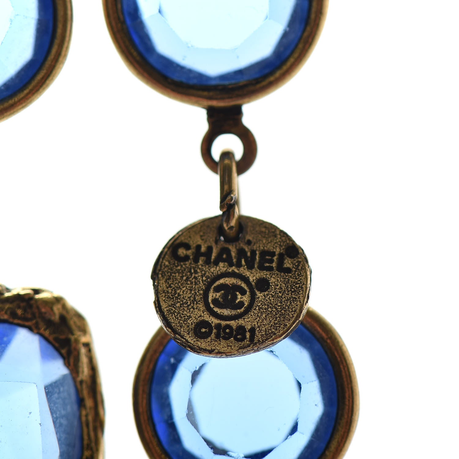 Chanel Crystal Sautoir Necklace Gold Blue 5 of 5