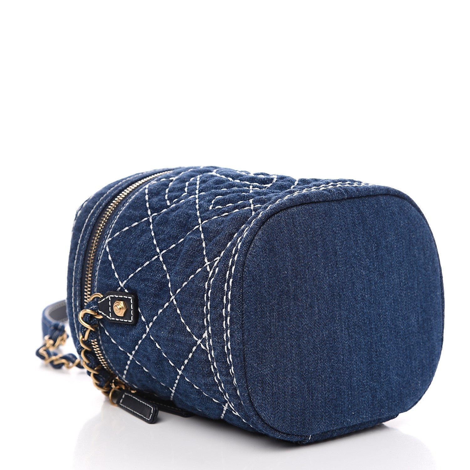 Chanel Denim Quilted Denim Trip Vanity Cosmetic Case Blue 3 of 8