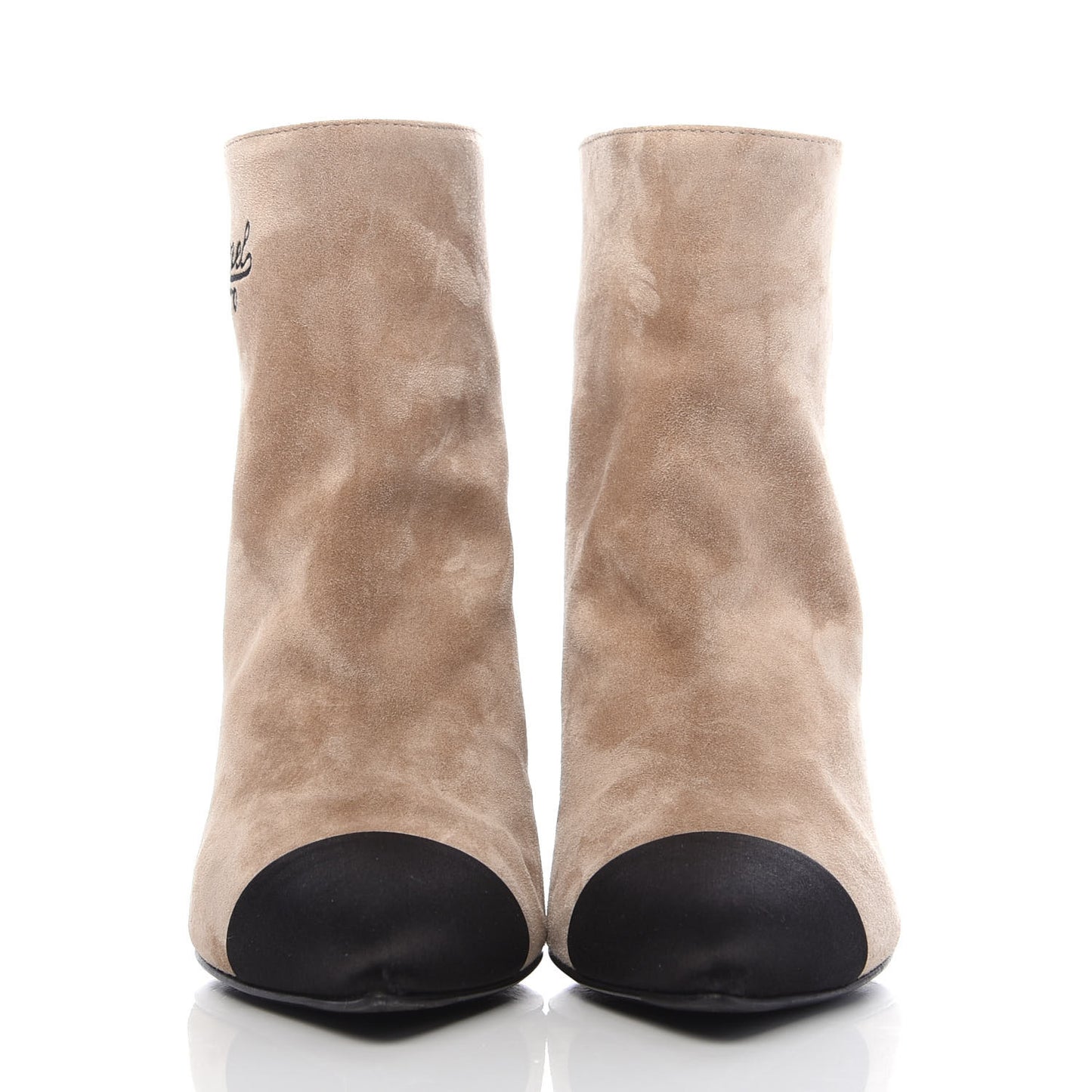 Suede Calfskin Satin Gabrielle Cap Toe Short Boots 35.5 Beige Black