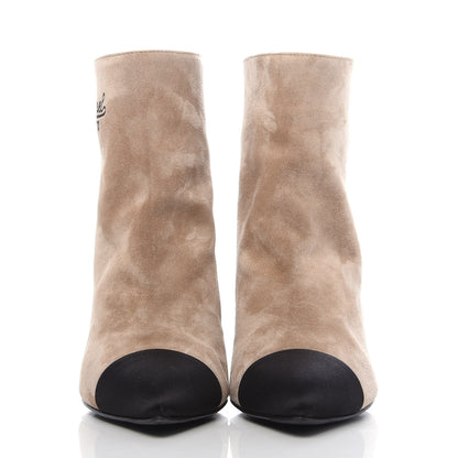 Chanel Suede Calfskin Satin Gabrielle Cap Toe Short Boots 35.5 Beige Black 3 of 10