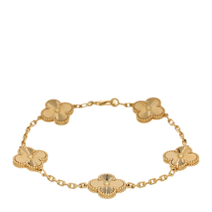 Van Cleef & Arpels 18K Yellow Gold 5 Motifs Guilloche Vintage Alhambra Bracelet 1 of 5