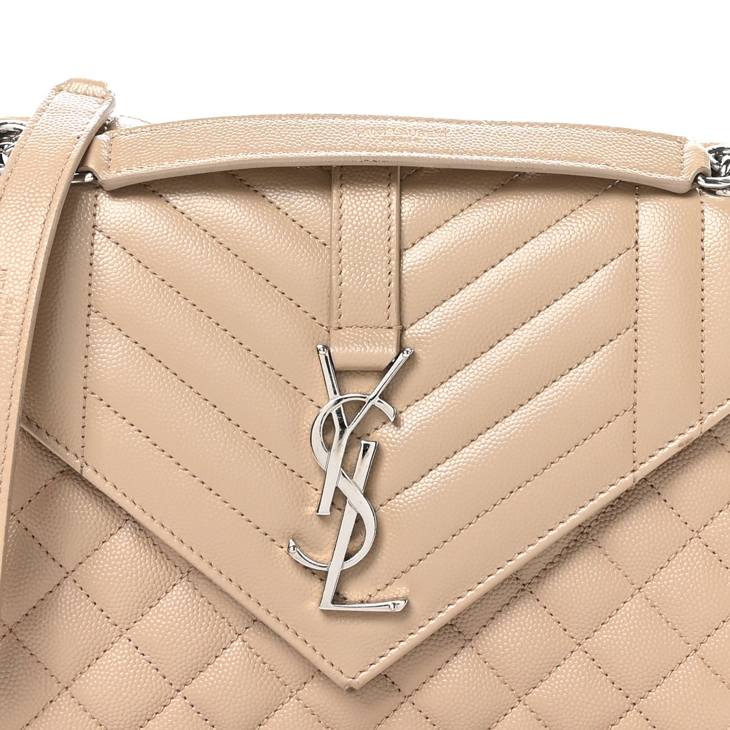 Saint Laurent Grain De Poudre Textured Mixed Matelasse Medium Triquilt Monogram Satchel Dark Beige 8 of 10