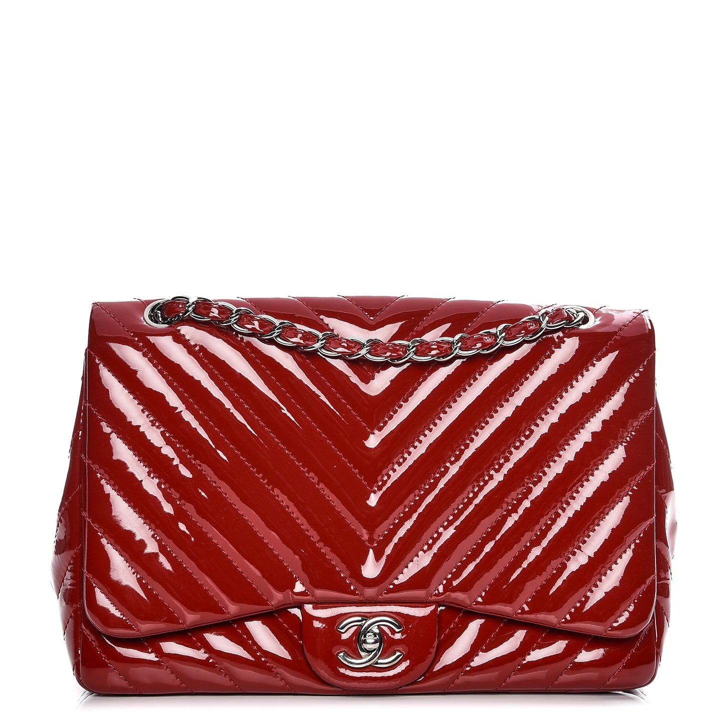 Patent Chevron Quilted Jumbo Single Flap Red