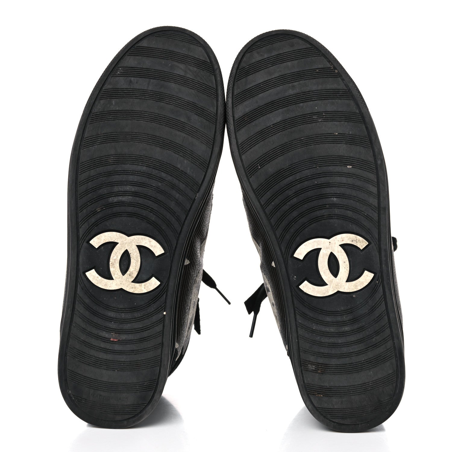Chanel Canvas Suede CC Star Zipped High Top Sneakers 37.5 Black 5 of 16