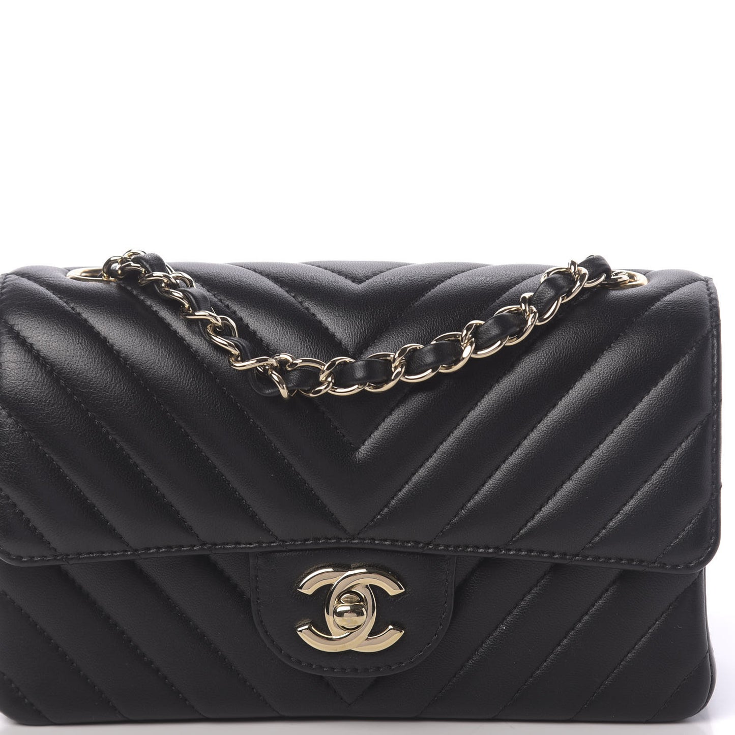 Lambskin Chevron Quilted Mini Rectangular Flap Black