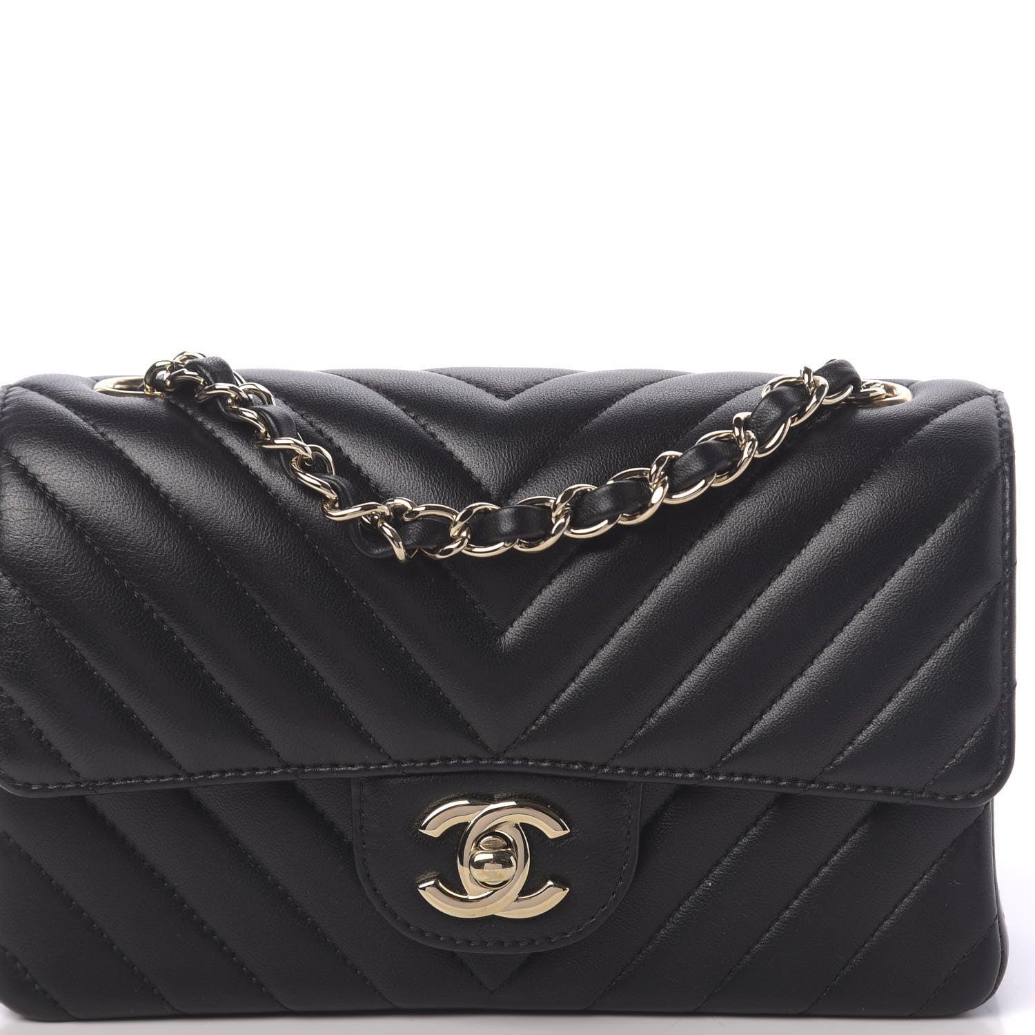Chanel Lambskin Chevron Quilted Mini Rectangular Flap Black 8 of 11