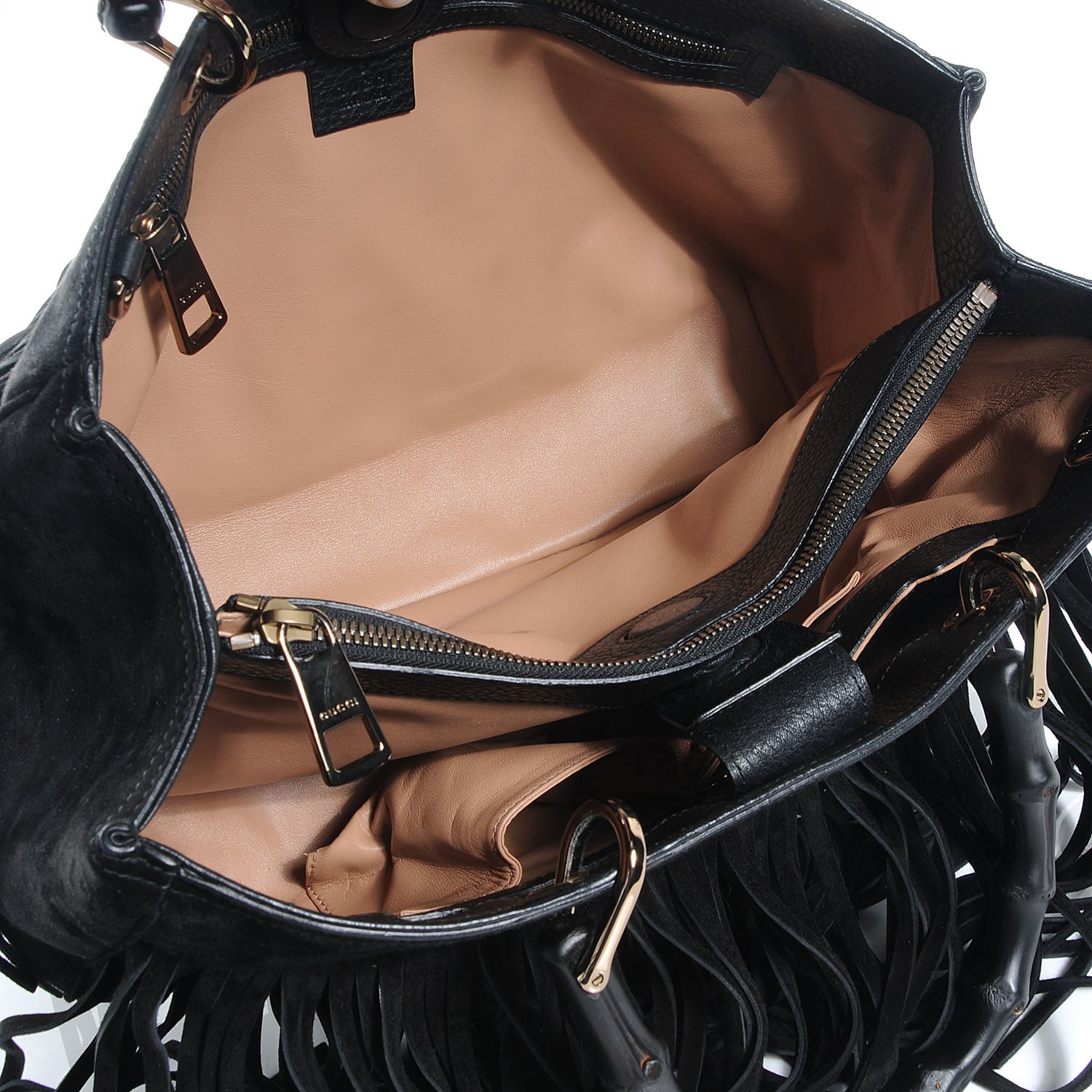 Gucci Suede Bamboo Fringe Medium Shopper Tote Black 5 of 7