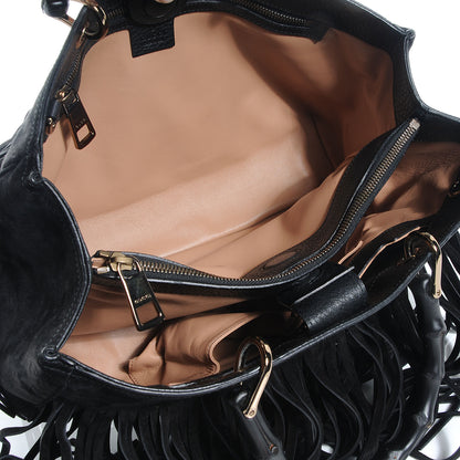 Gucci Suede Bamboo Fringe Medium Shopper Tote Black 5 of 7