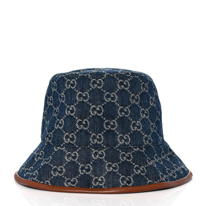 Gucci Washed Jacquard Denim Nappa GG Monogram Oscar Bucket Hat S Denim Cuir 4 of 7