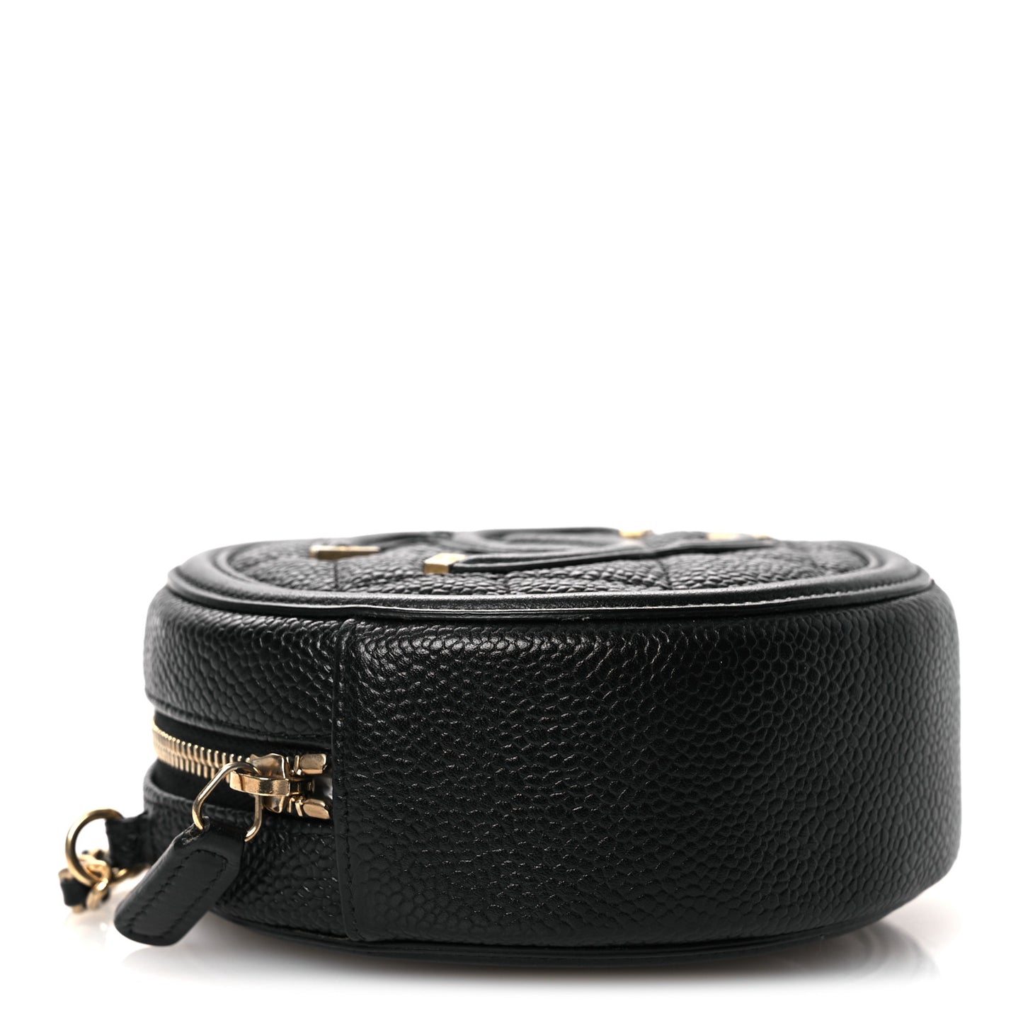 Caviar Quilted Round Filigree Crossbody Black