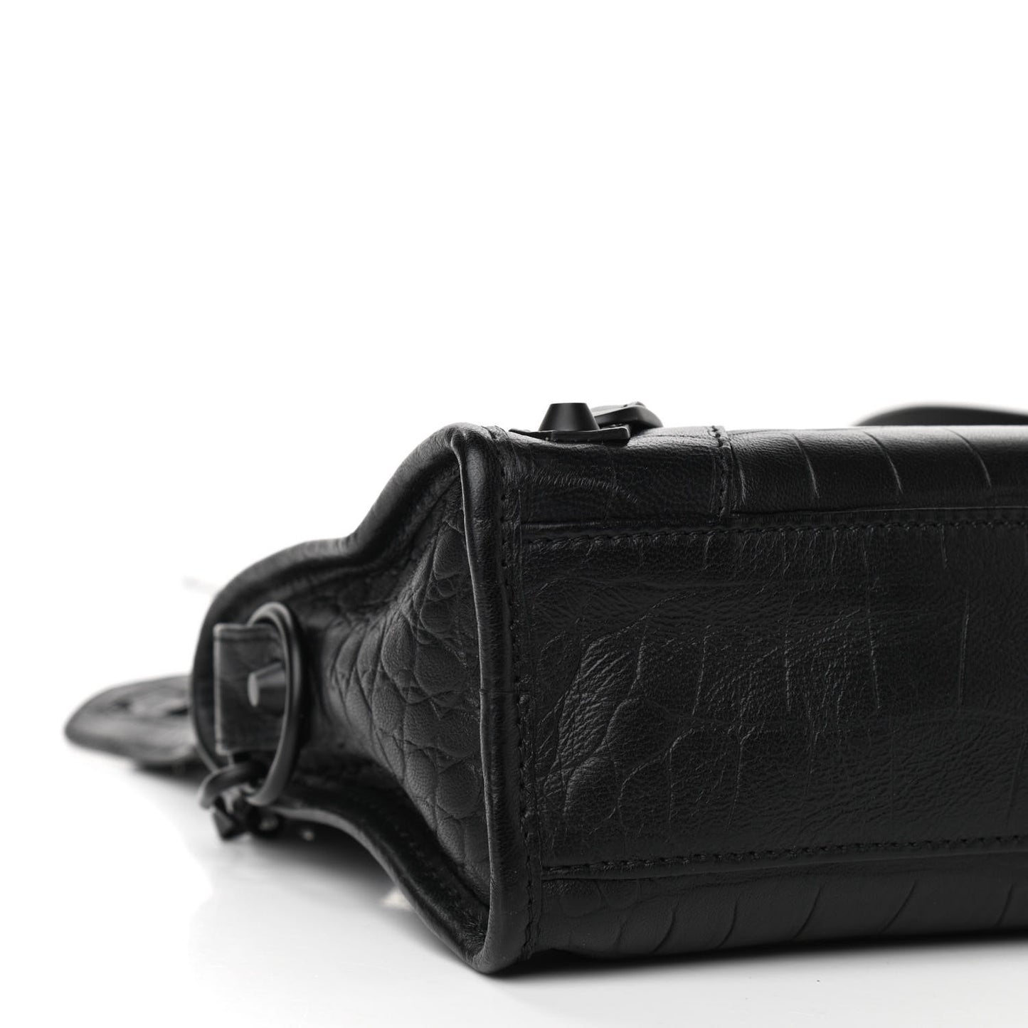 Matte Supple Lambskin Crocodile Embossed Classic Black Hardware Mini City Black