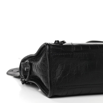 Balenciaga Matte Supple Lambskin Crocodile Embossed Classic Black Hardware Mini City Black 11 of 12