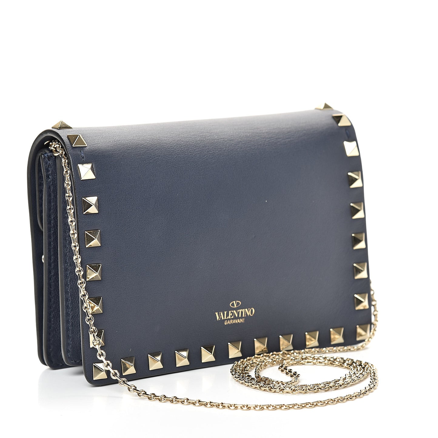 Vitello Rockstud Wallet on Chain Navy