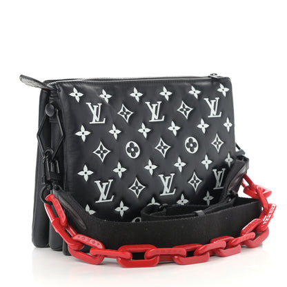 Louis Vuitton Lambskin Embossed Monogram Coussin PM Black White 3 of 8