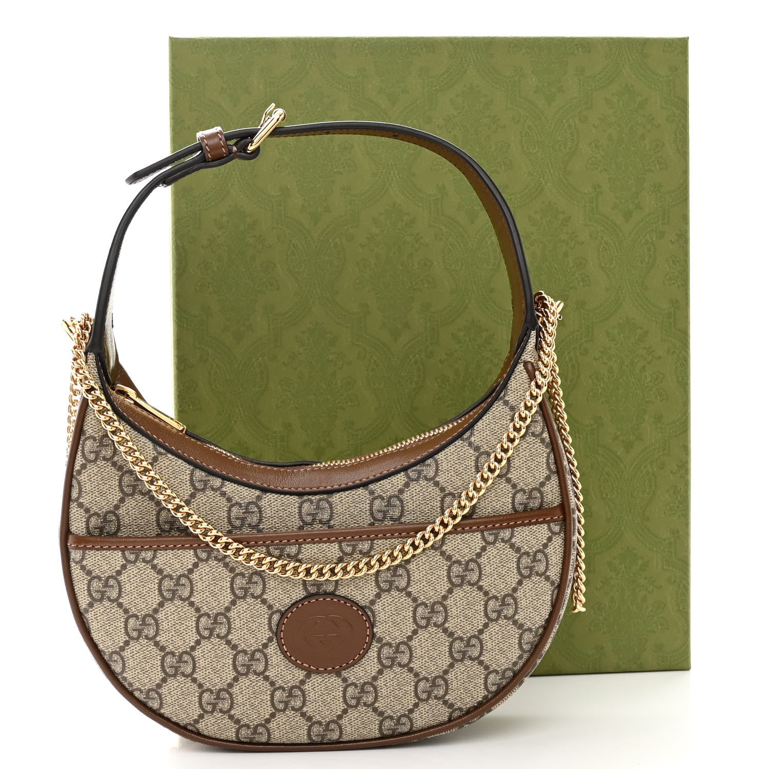 Gucci GG Supreme Monogram Azalea Calfskin Mini Retro Interlocking G Half Moon Bag Beige Ebony Brown Sugar 11 of 11