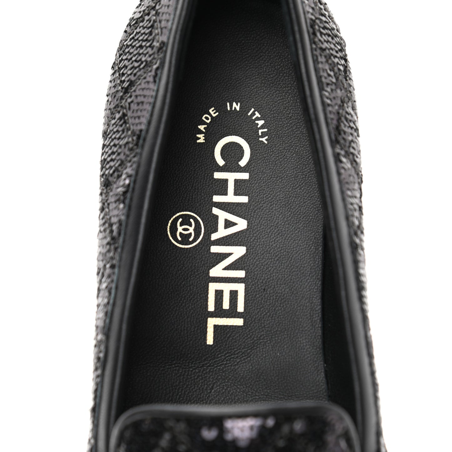 Sequin Lambskin Quilted CC Loafers 36 Black