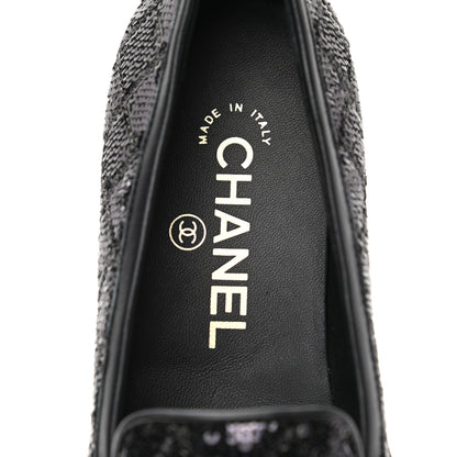 Chanel Sequin Lambskin Quilted CC Loafers 36 Black 7 of 8