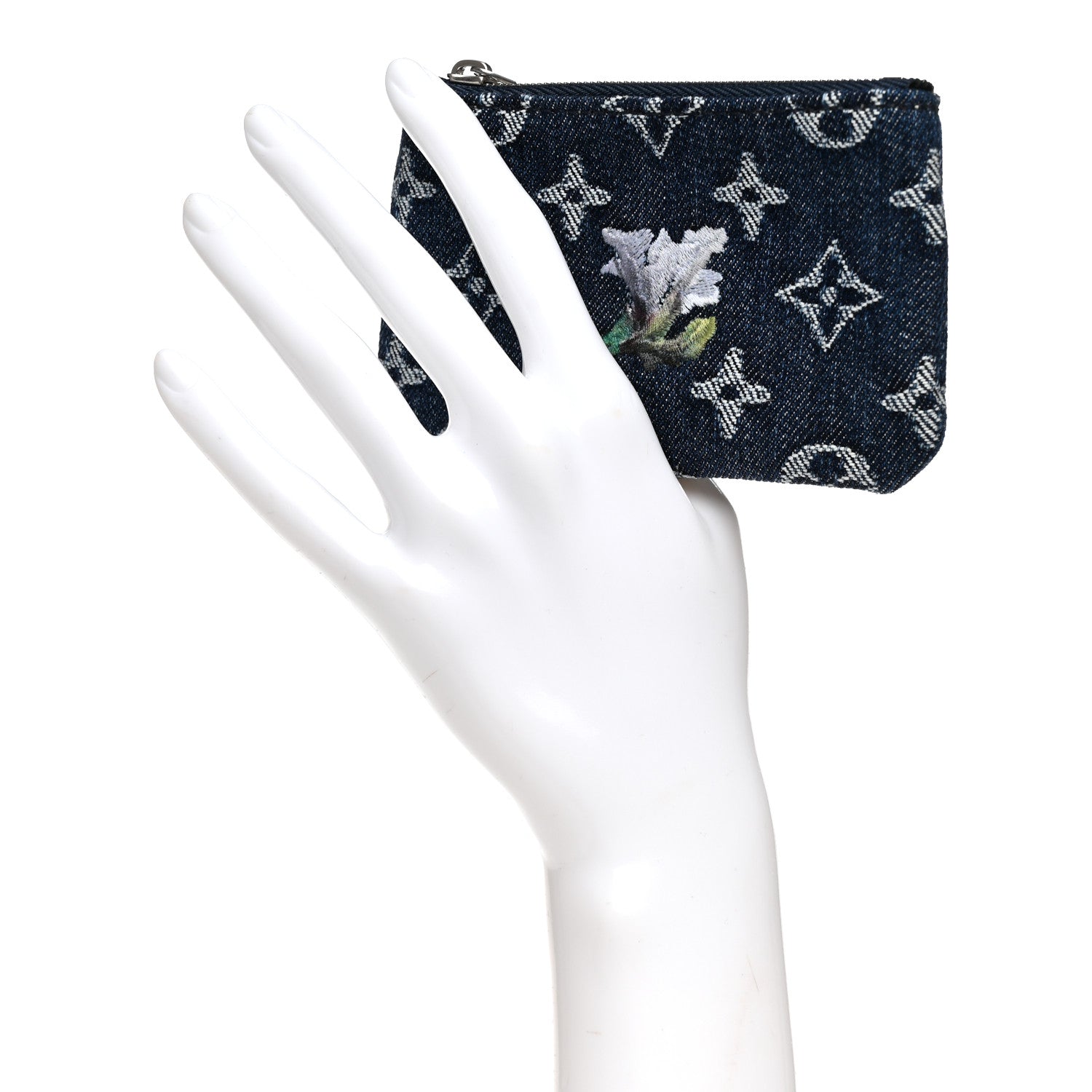 Louis Vuitton Monogram Denim Flowers Key Pouch Blue 2 of 7