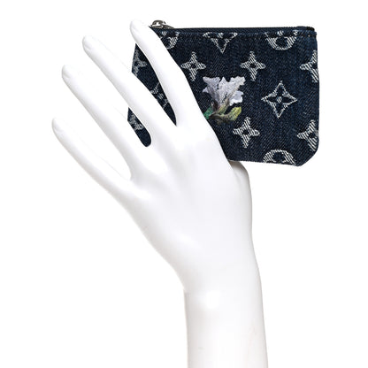 Louis Vuitton Monogram Denim Flowers Key Pouch Blue 2 of 7