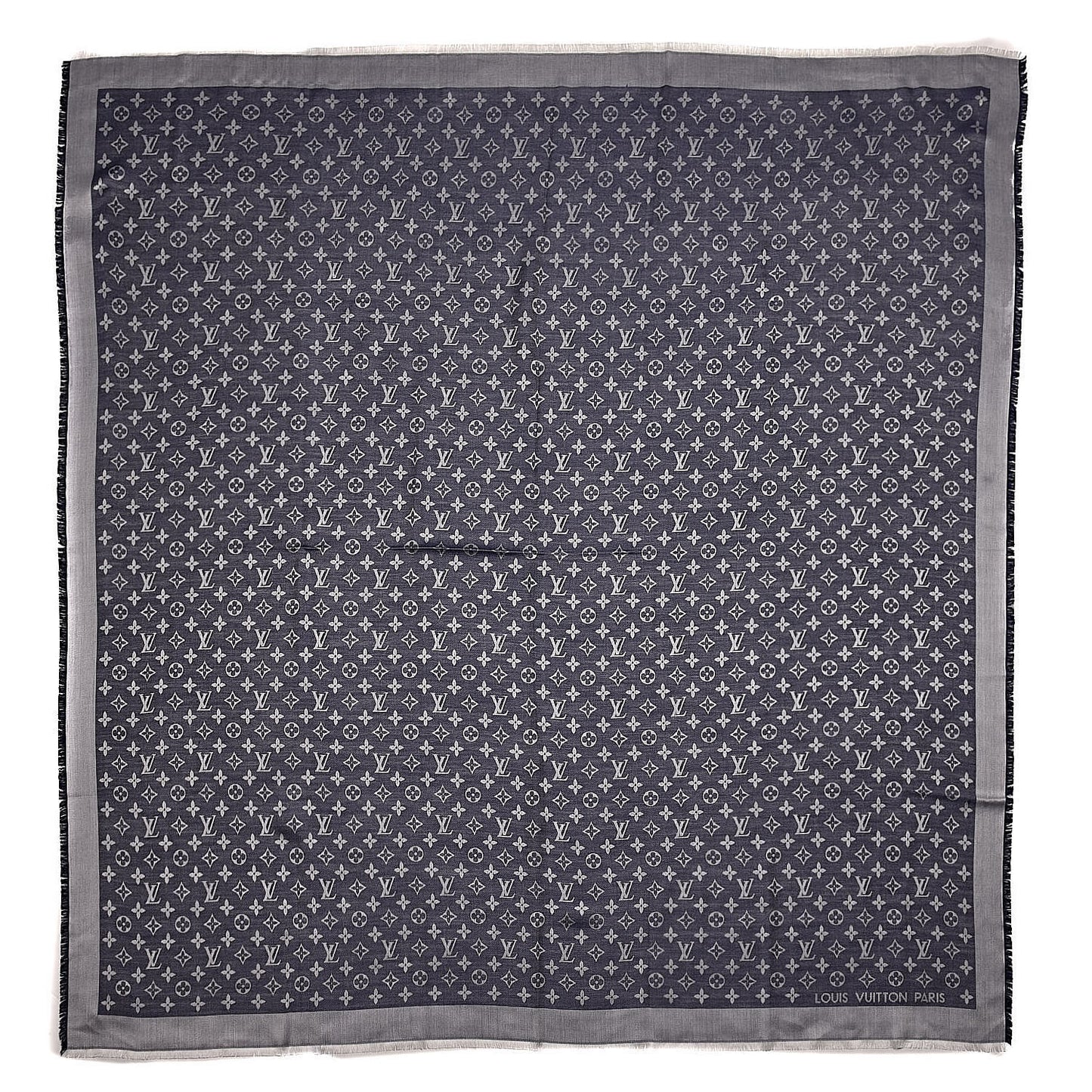 Silk Wool Monogram Denim Shawl Blue