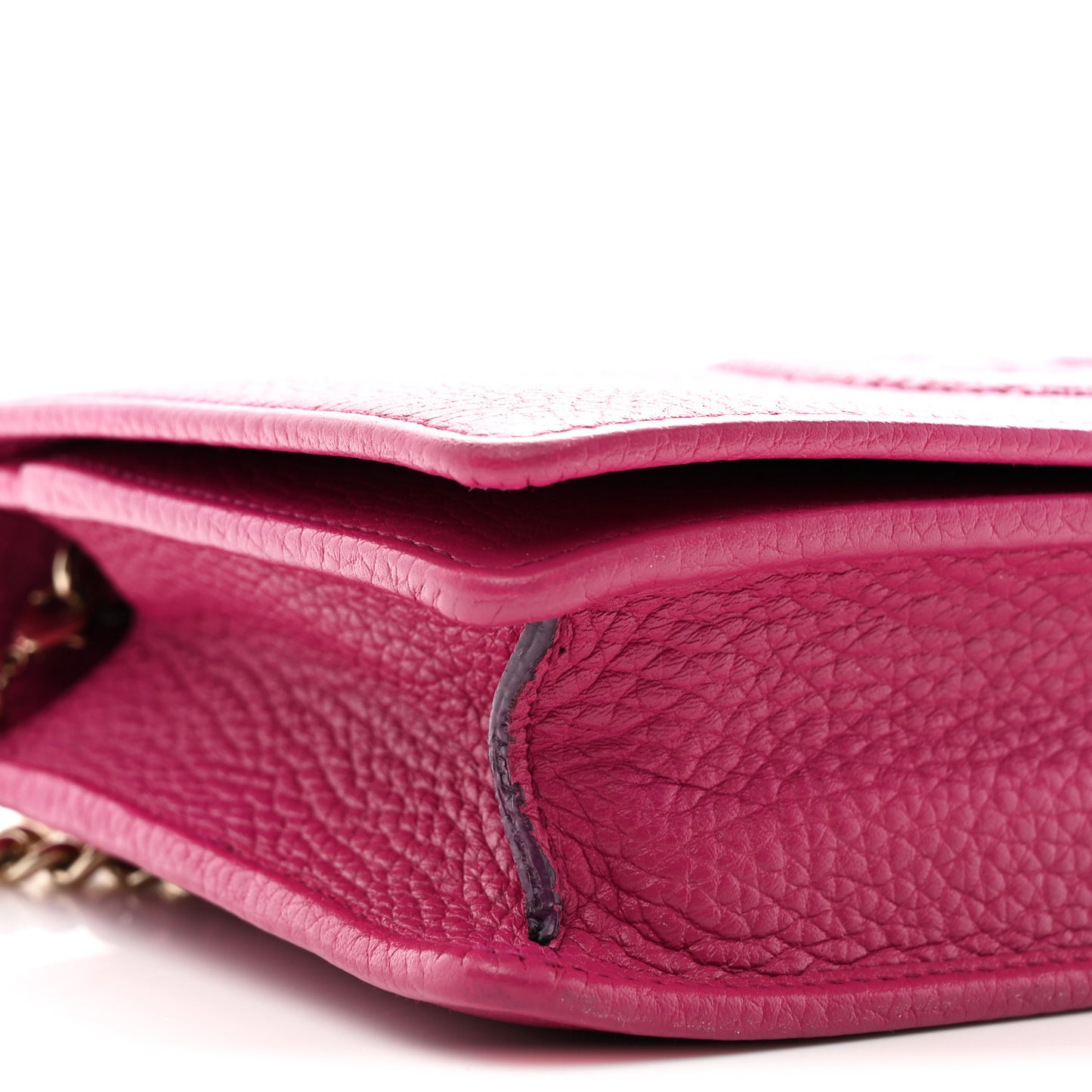 Pebbled Calfskin Soho Wallet on Chain Bright Bougainvillea