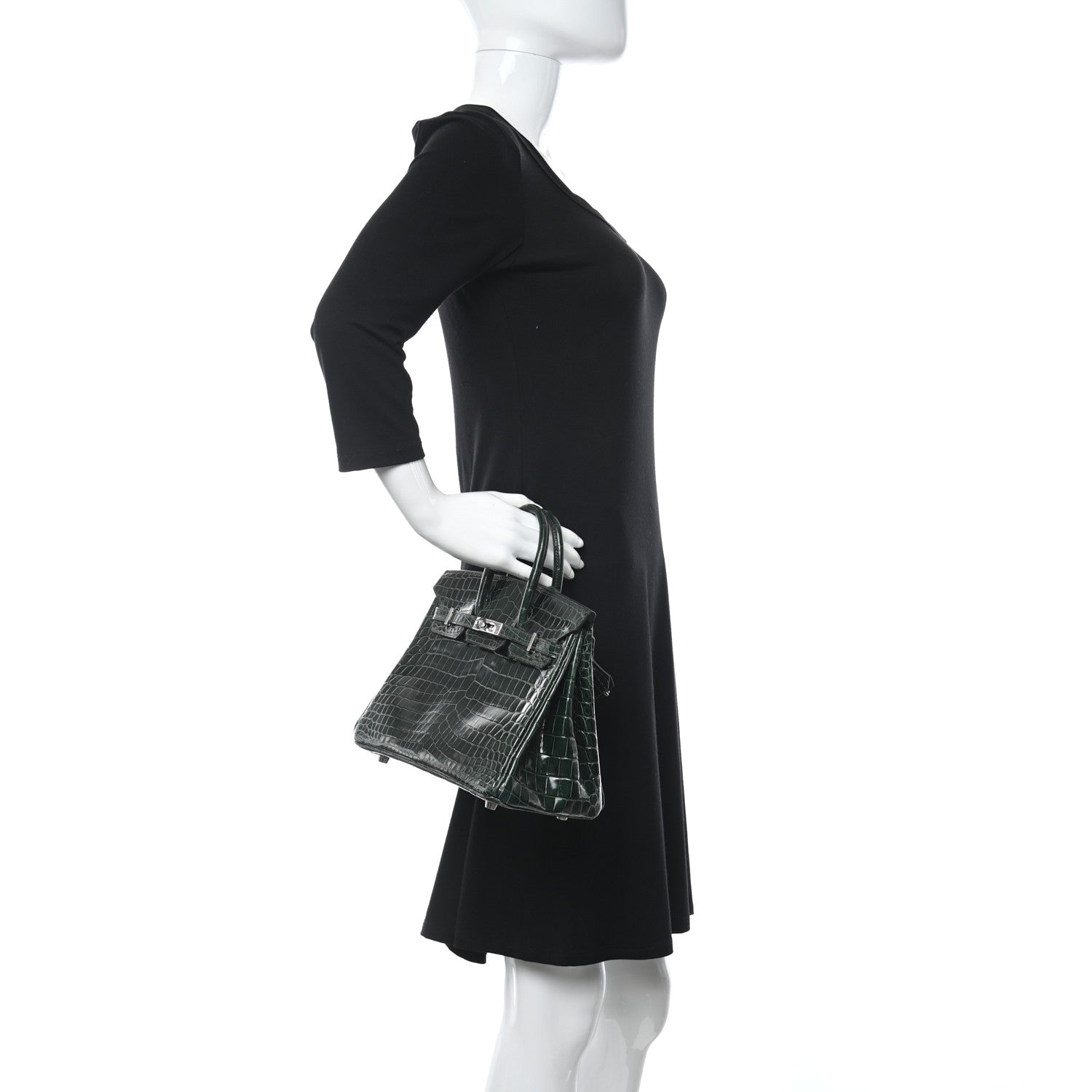 Hermes Shiny Niloticus Crocodile Birkin 25 Vert Fonce 2 of 32
