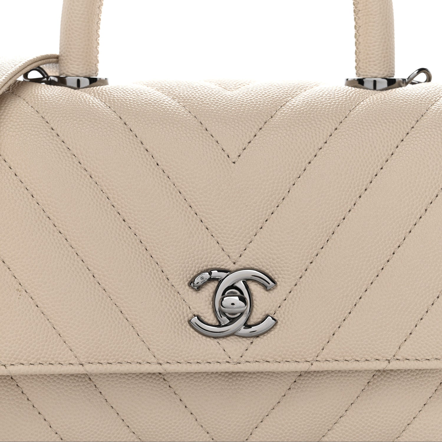 Chanel Caviar Chevron Quilted Mini Coco Handle Flap Beige 9 of 12