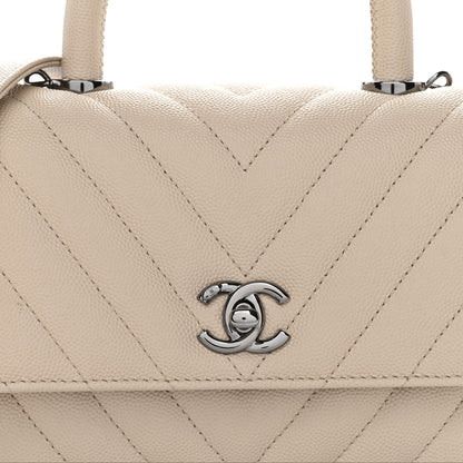 Chanel Caviar Chevron Quilted Mini Coco Handle Flap Beige 9 of 12