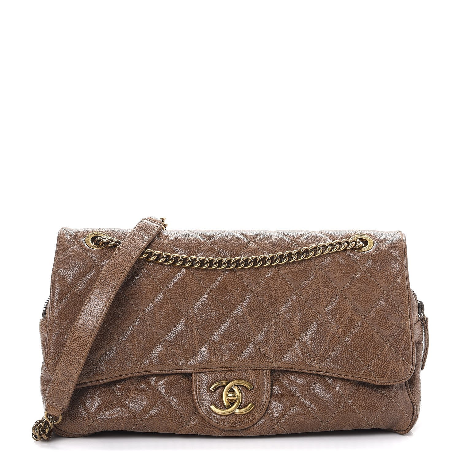 Chanel Crumpled Caviar Quilted Large Shiva Flap Brown 1 of 9