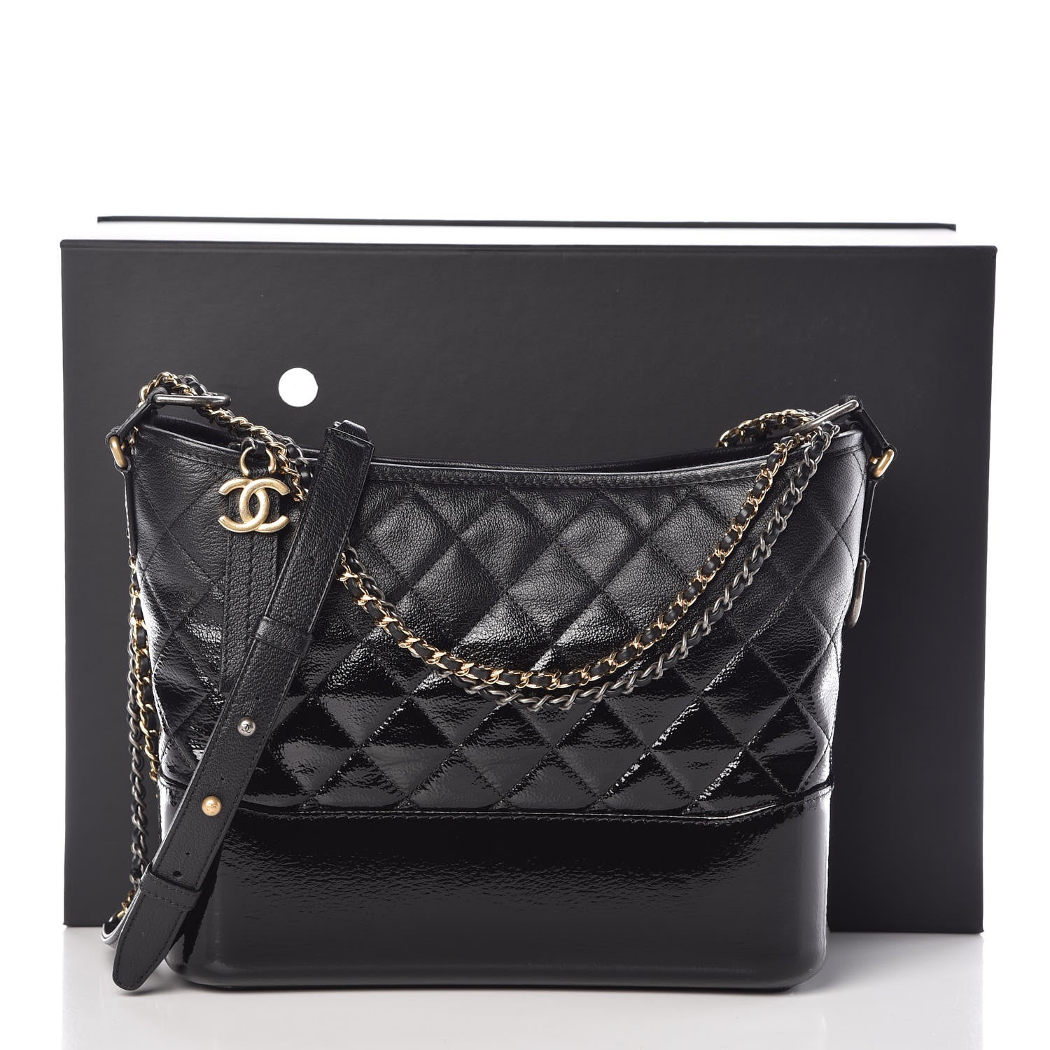 Chanel Patent Goatskin Quilted Medium Gabrielle Hobo Black 8 of 8