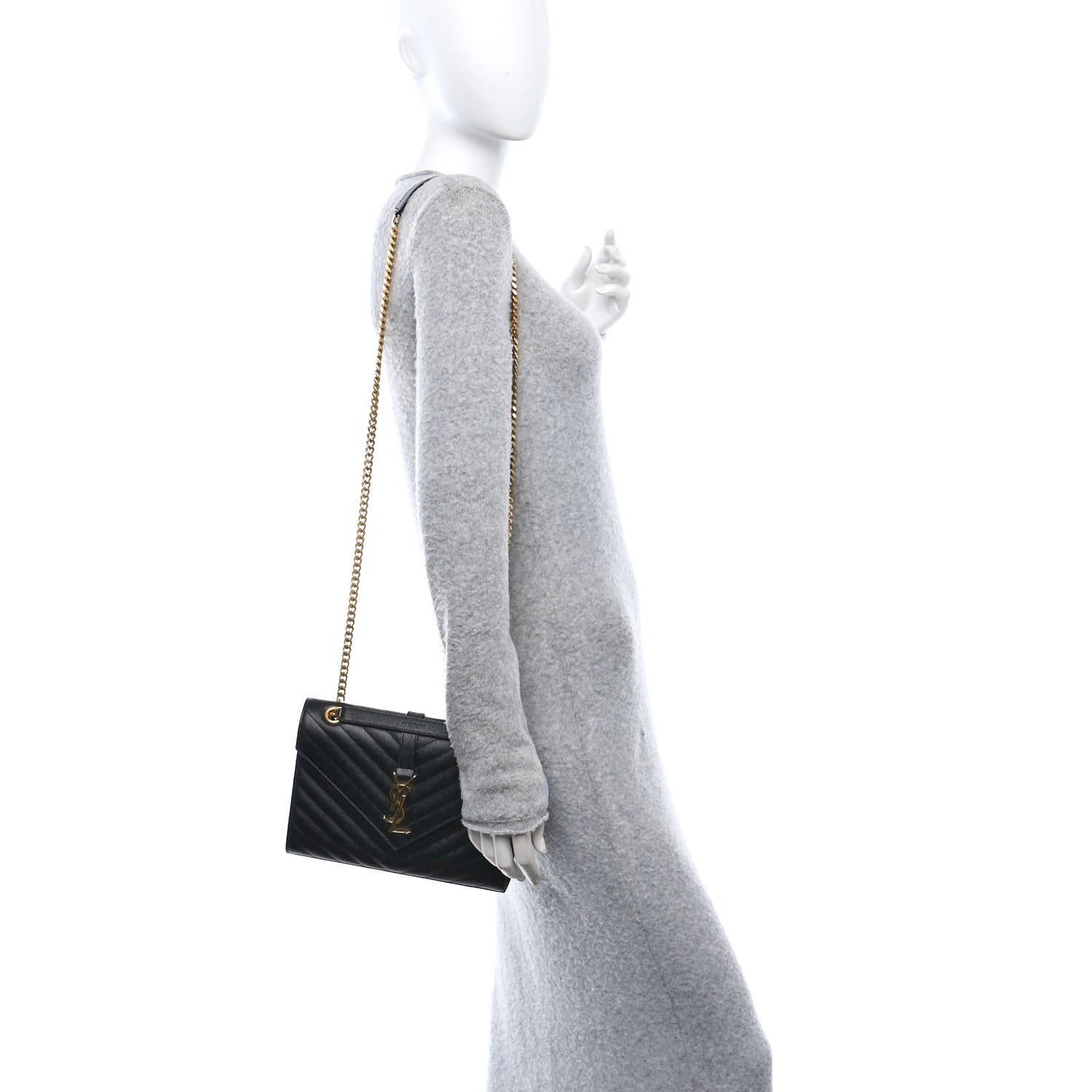 Saint Laurent Grain De Poudre Matelasse Chevron Medium Monogram Satchel Black 2 of 11