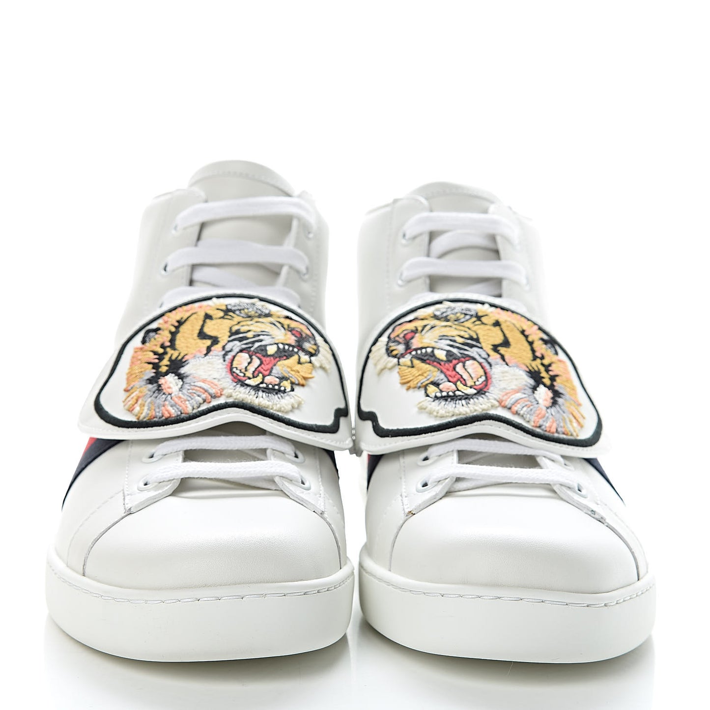Calfskin Ayers Web Tiger Removable Patches Ace Mens High Top Sneakers 9 White