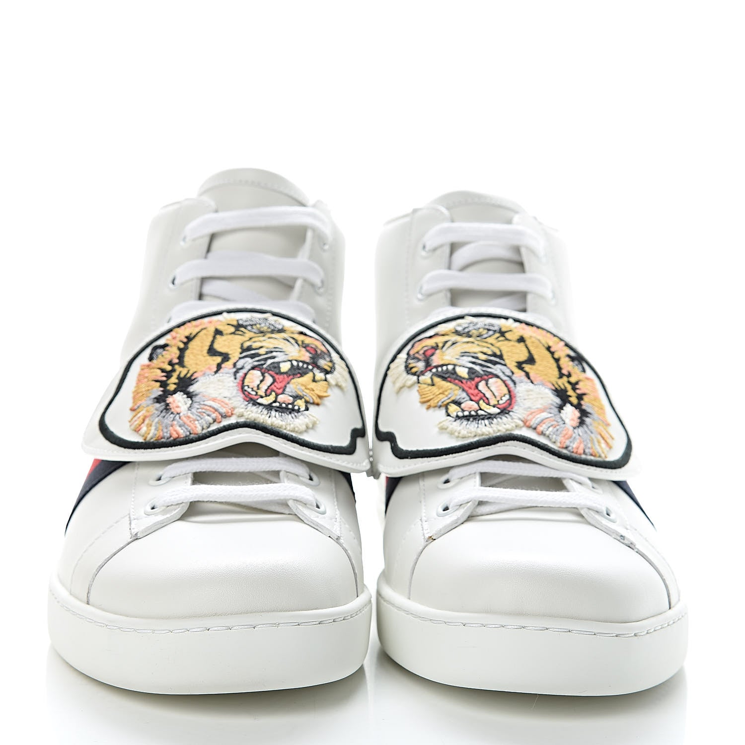 Gucci Calfskin Ayers Web Tiger Removable Patches Ace Mens High Top Sneakers 9 White 2 of 10