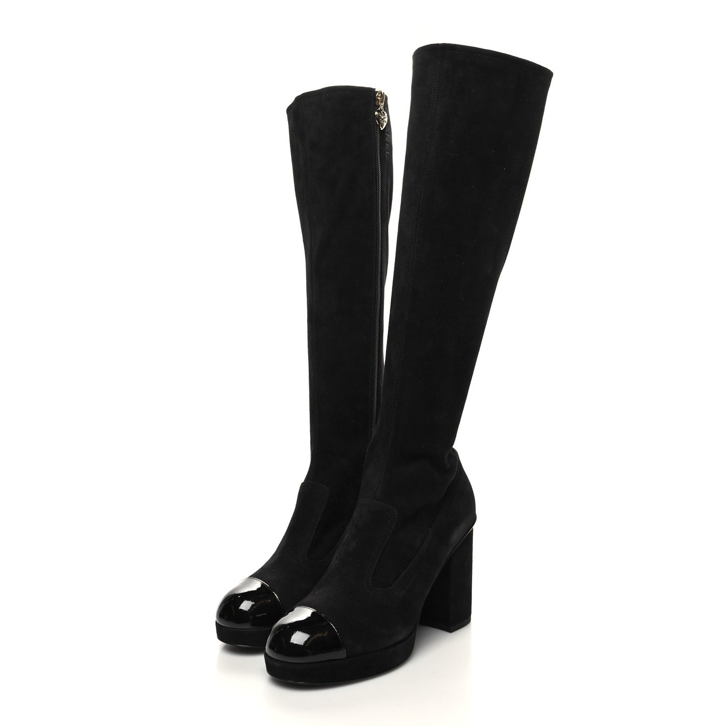 Suede Kidskin Patent CC Cap Toe Tall Boots 37 Black
