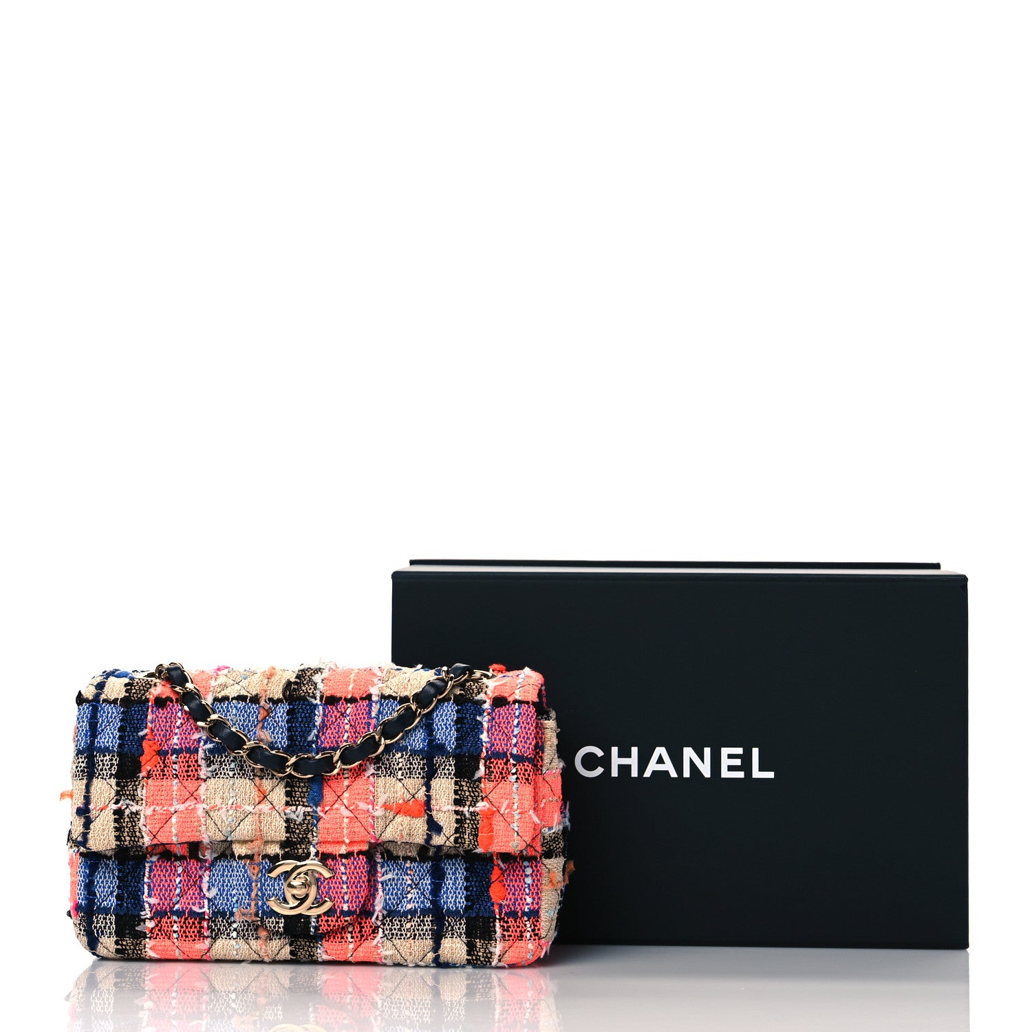Chanel Tweed Quilted Mini Rectangular Flap Blue Orange Yellow 10 of 10