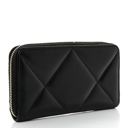 Chanel Shiny Goatskin Quilted Chanel 19 Long Zipped Around Wallet Black 3 of 8