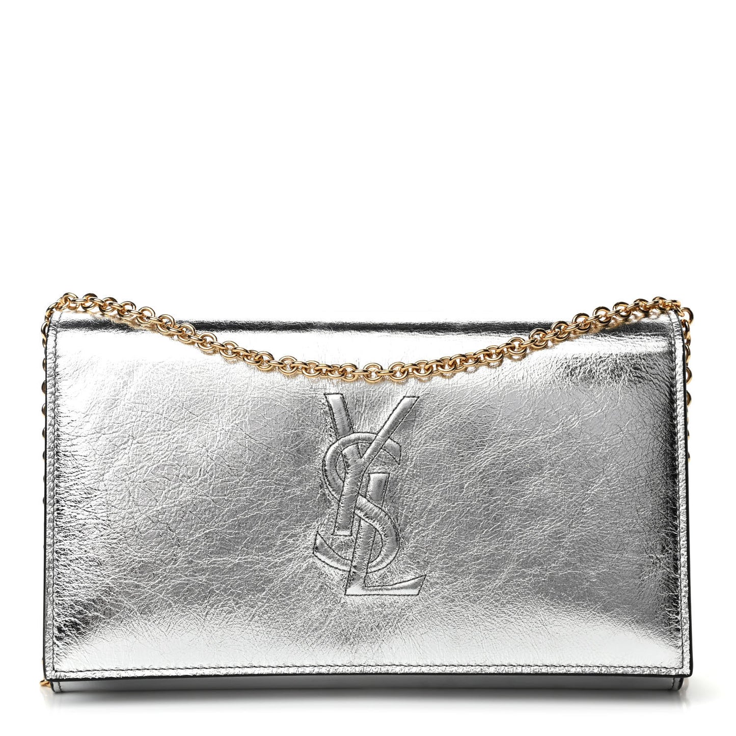 Metallic Crinkled Calfskin Belle de Jour Chain Clutch Silver