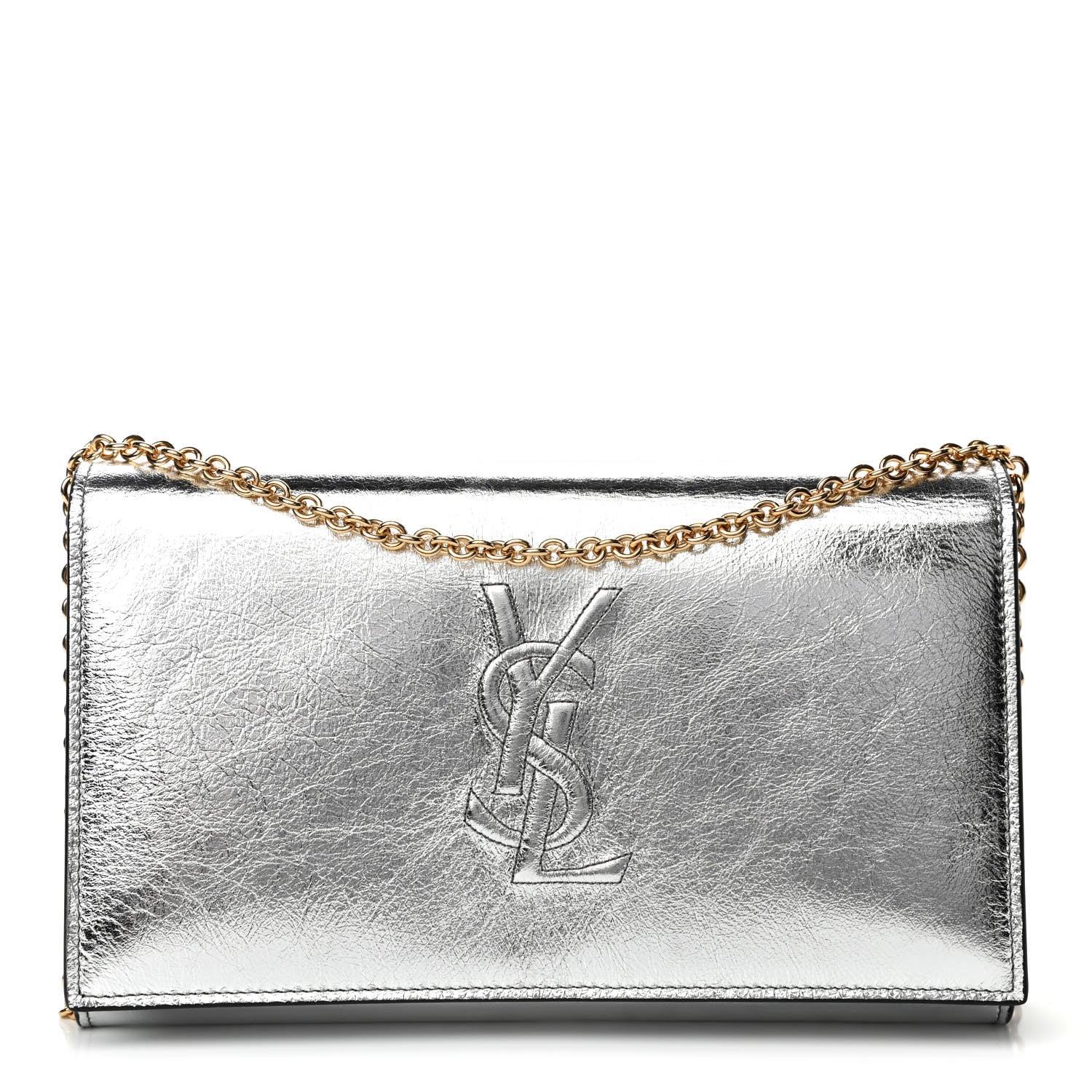 Saint Laurent Metallic Crinkled Calfskin Belle de Jour Chain Clutch Silver 1 of 4