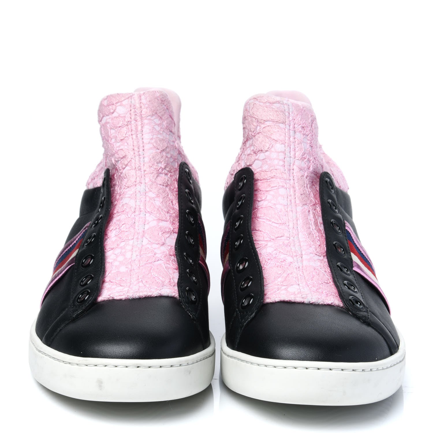 Gucci Calfskin Lace Ayers Sylvie Web Womens New Ace High Top Sneakers 39 Black 2 of 10