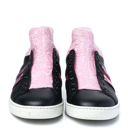 Gucci Calfskin Lace Ayers Sylvie Web Womens New Ace High Top Sneakers 39 Black 2 of 10