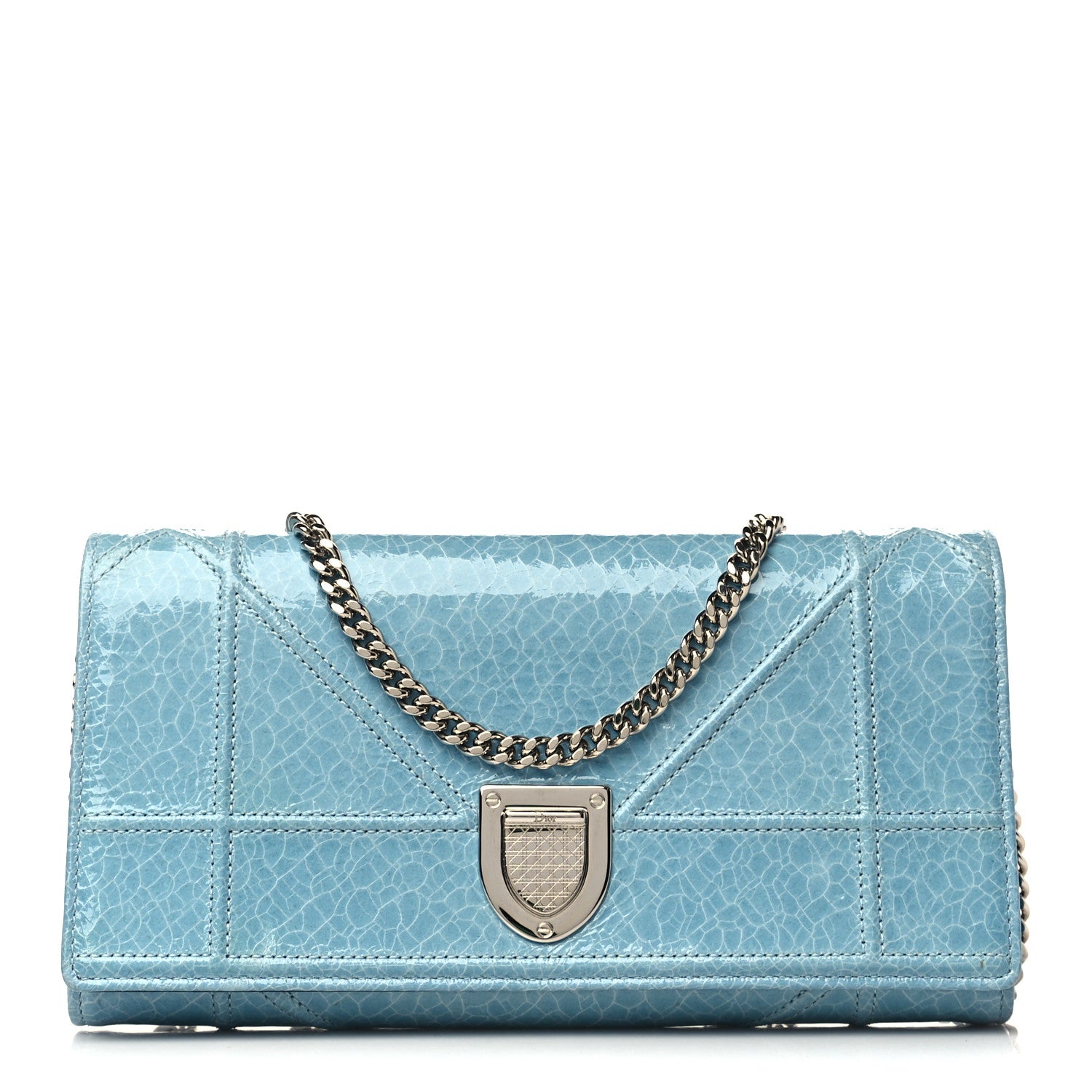 Christian Dior Ceramic Effect Deerskin Diorama Croisiere Chain Wallet Ice Lagoon 1 of 6
