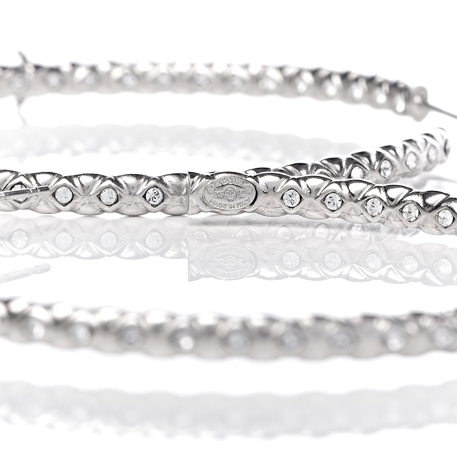 Chanel Crystal CC Hoop Earrings Silver 4 of 5