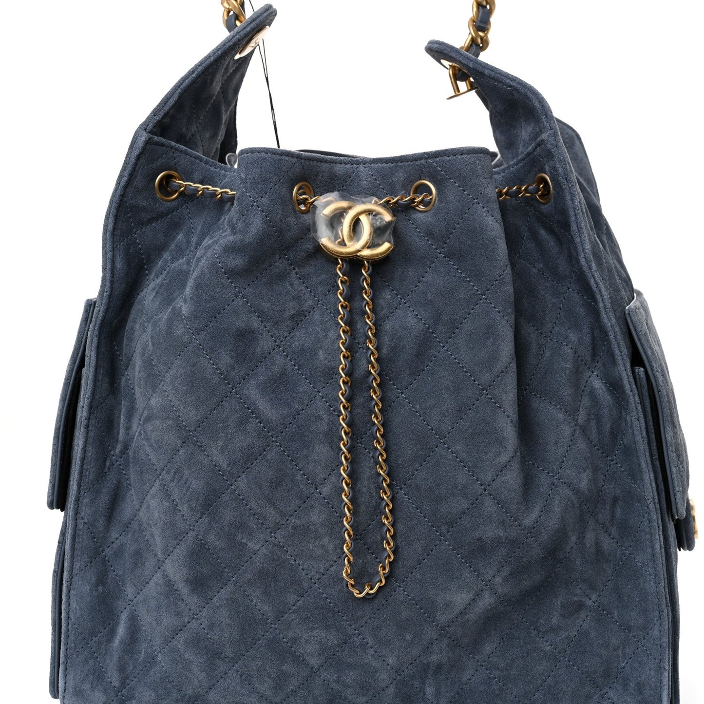 Suede Quilted Medium Chanel 25 Handbag Blue